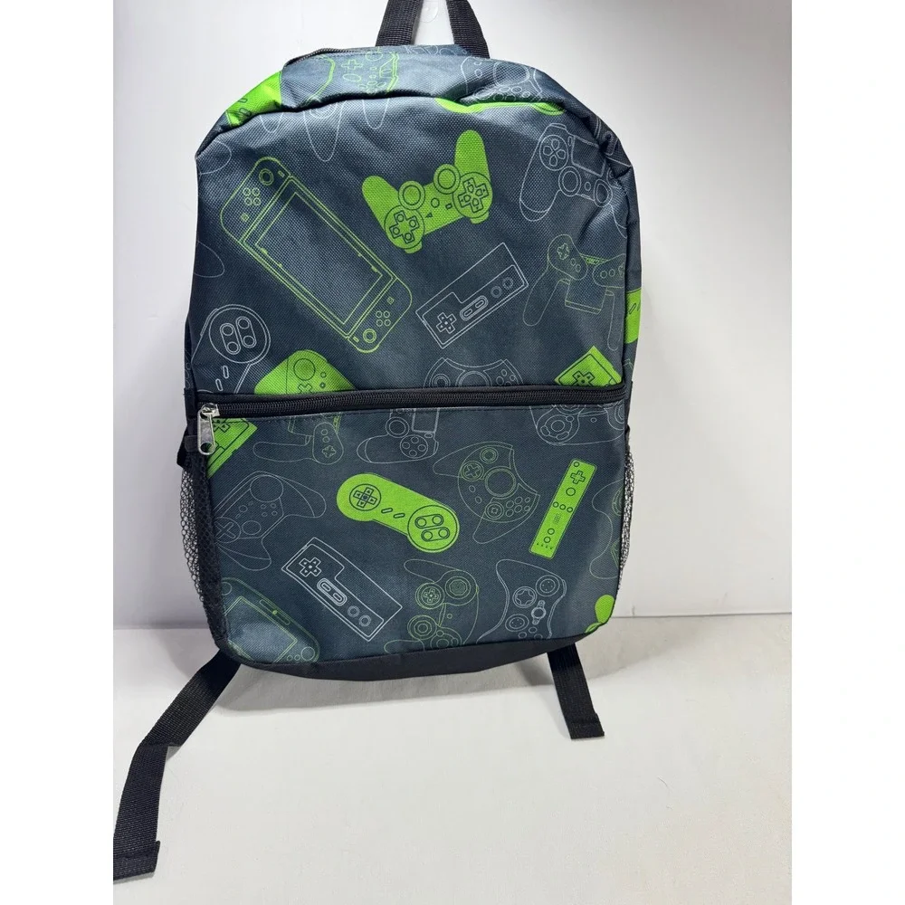 Video‎ Game Controller Print Backpack Neon Green Charcoal Gray School Bag